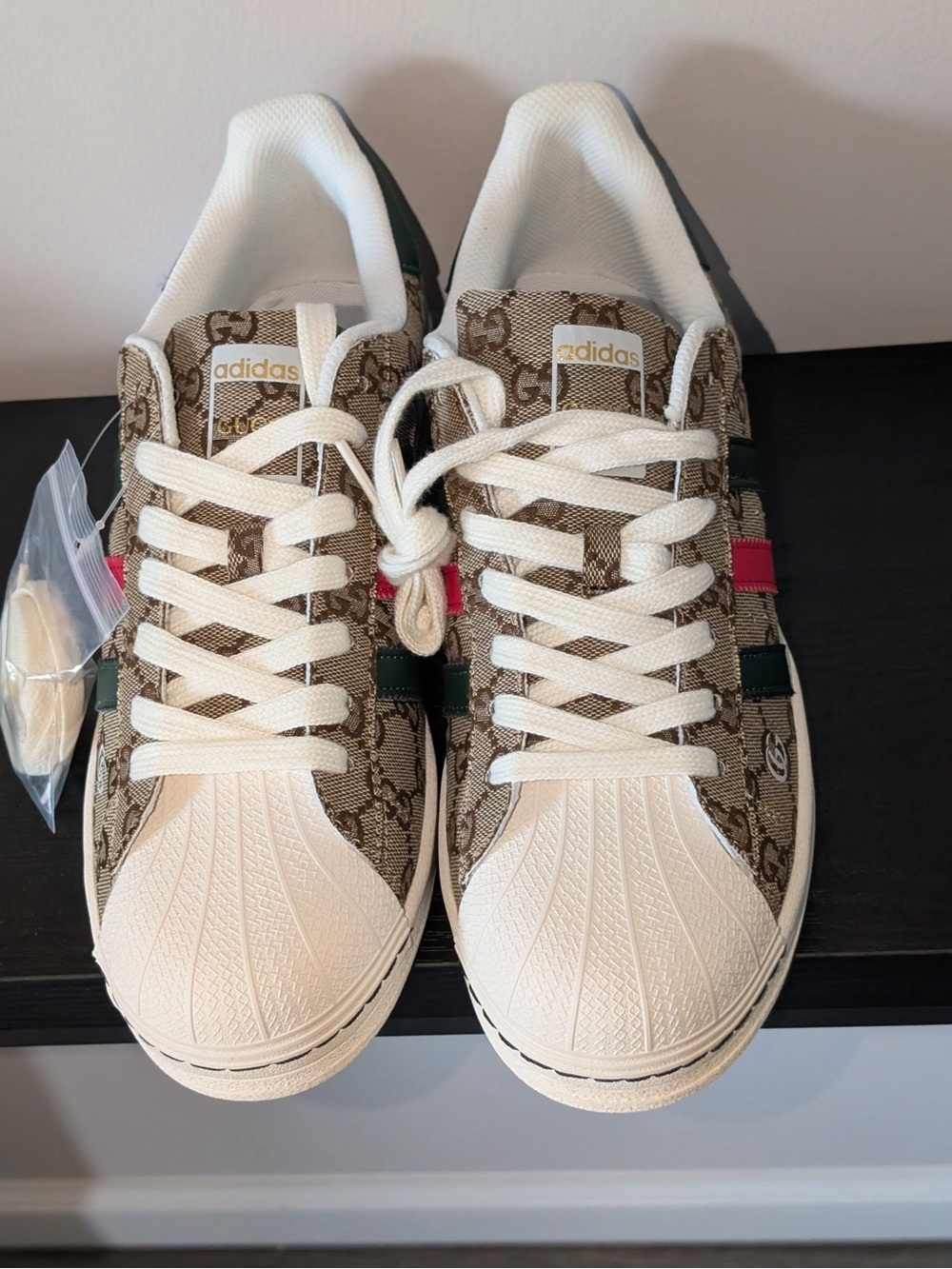 adidas/ Gucci Cream & Brown Patterned Lace-Up Sneakers